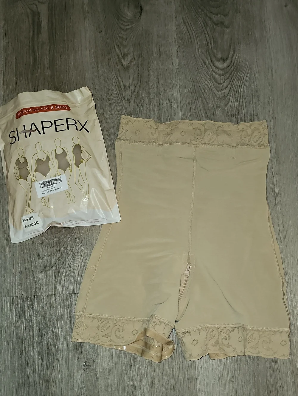 ShaperX High-Waist Beige Lace-Trim Shaping Shorts
